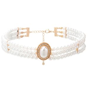 Elegancki wielowarstwowy naszyjnik typu choker z imitacją pereł i kamieniami szlachetnymi - idealny dodatek na festiwal, imprezę, studniówkę i inne okazje!