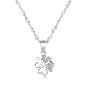 Elegancki naszyjnik srebrny 925 z zawieszką koniczyna i cyrkoniami - idealny prezent dla dziewczynki lub kobiety!