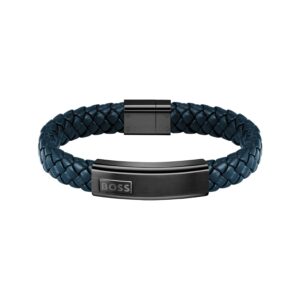 Boss Lander Armband aus geflochtenem Leder in der Farbe Blau, 19cm, 15