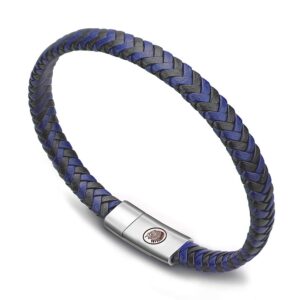 Casisto.J Bransoletka męska, skórzana, stal szlachetna z grawerunkiem,