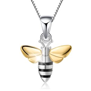 Lotus Fun S925 Silver Necklace with Honey Bee Pendant - Handcrafted Unique Gift for Women and Girls - 43cm Chain Length
