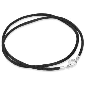 Elegant Black Velvet Textile Women's Necklace with 2mm Sterling Silver 925 - 8 Lengths