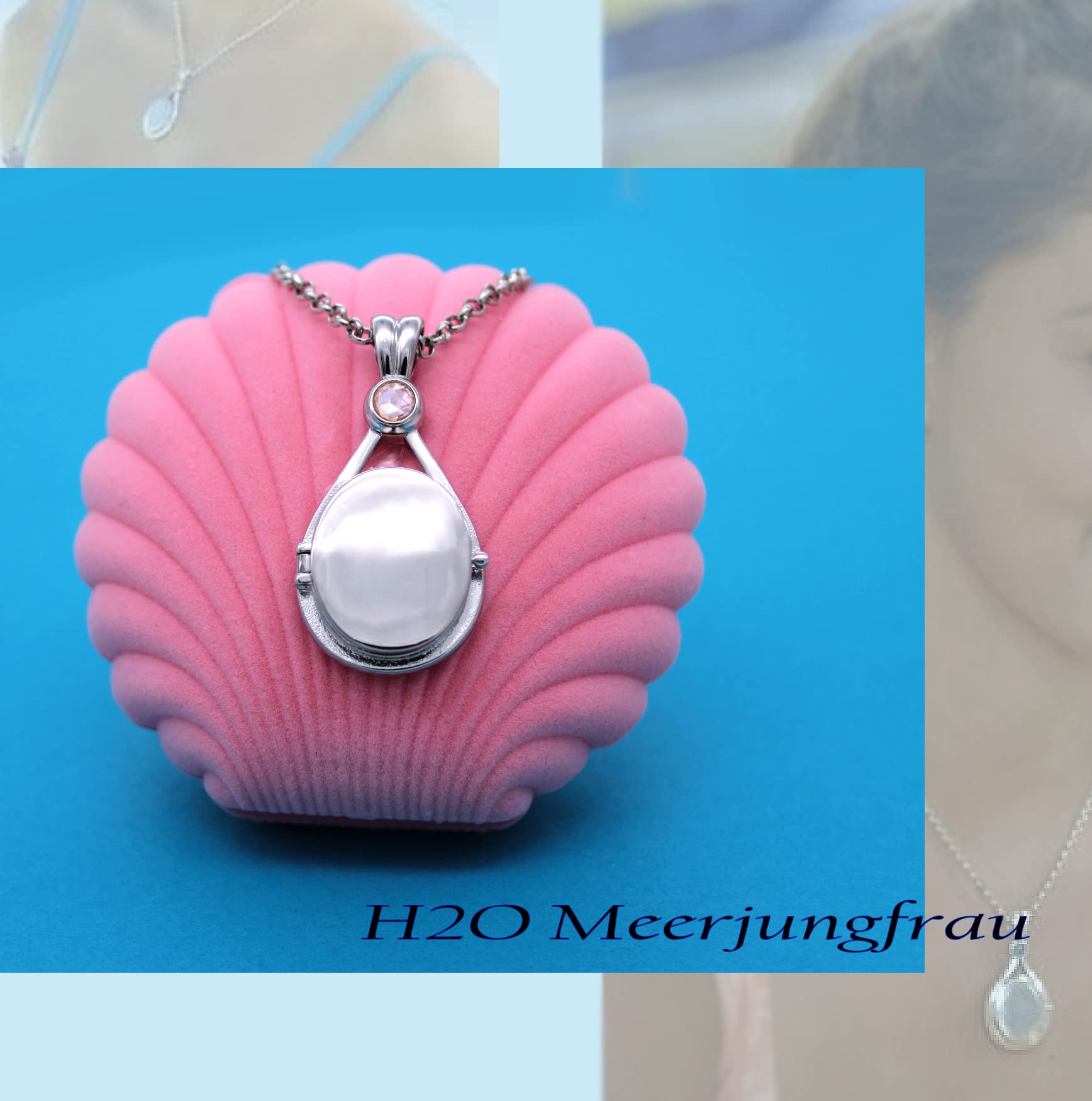 h2O łańcuszek Syrenki, medalion z cyrkonią 5A Rose Cut w kolorze biały - obrazek 9