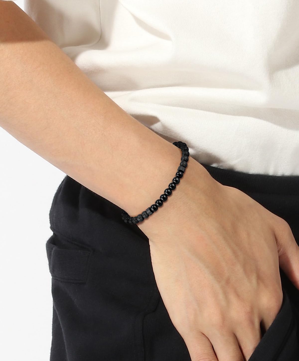 Boss Mixed beads Armband aus Lavastein mit Onyx in der Farbe Schwarz, - obrazek 3