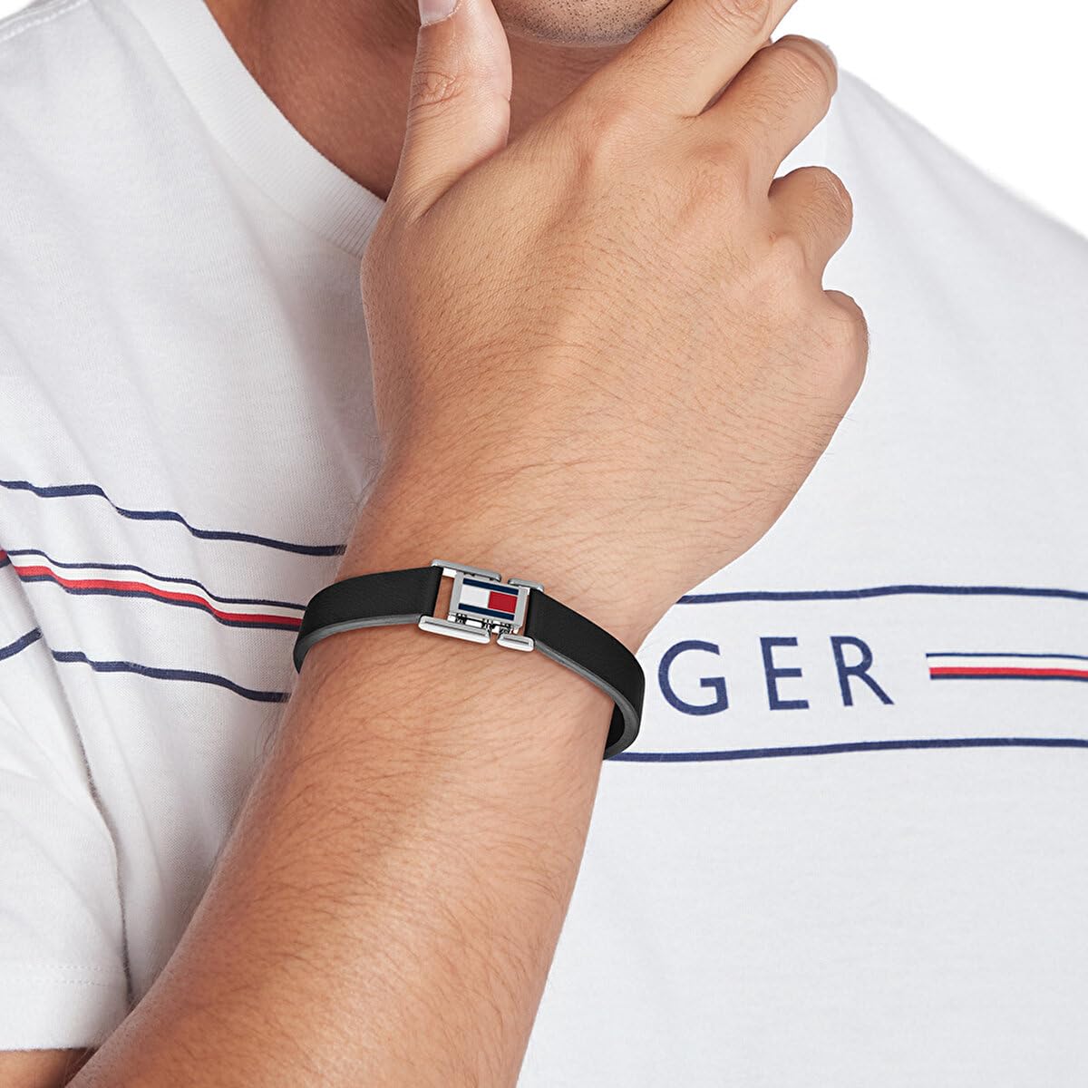 Elegancka czarna skórzana bransoletka męska Tommy Hilfiger - 2790429 - obrazek 3