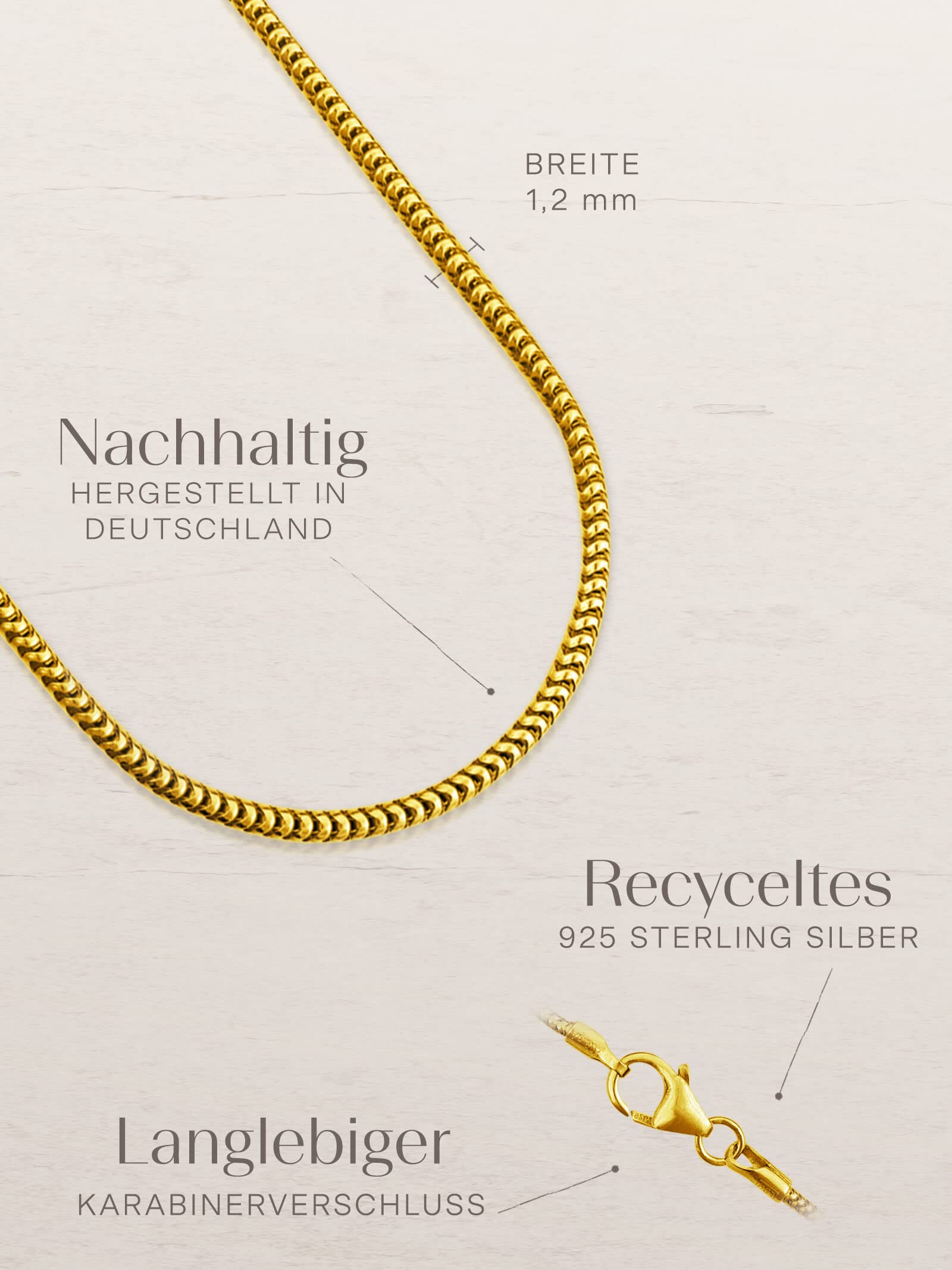 Modabilé Delikatny złoty łańcuszek wężowy 925 - 35-90cm, 12mm szerokości - obrazek 4