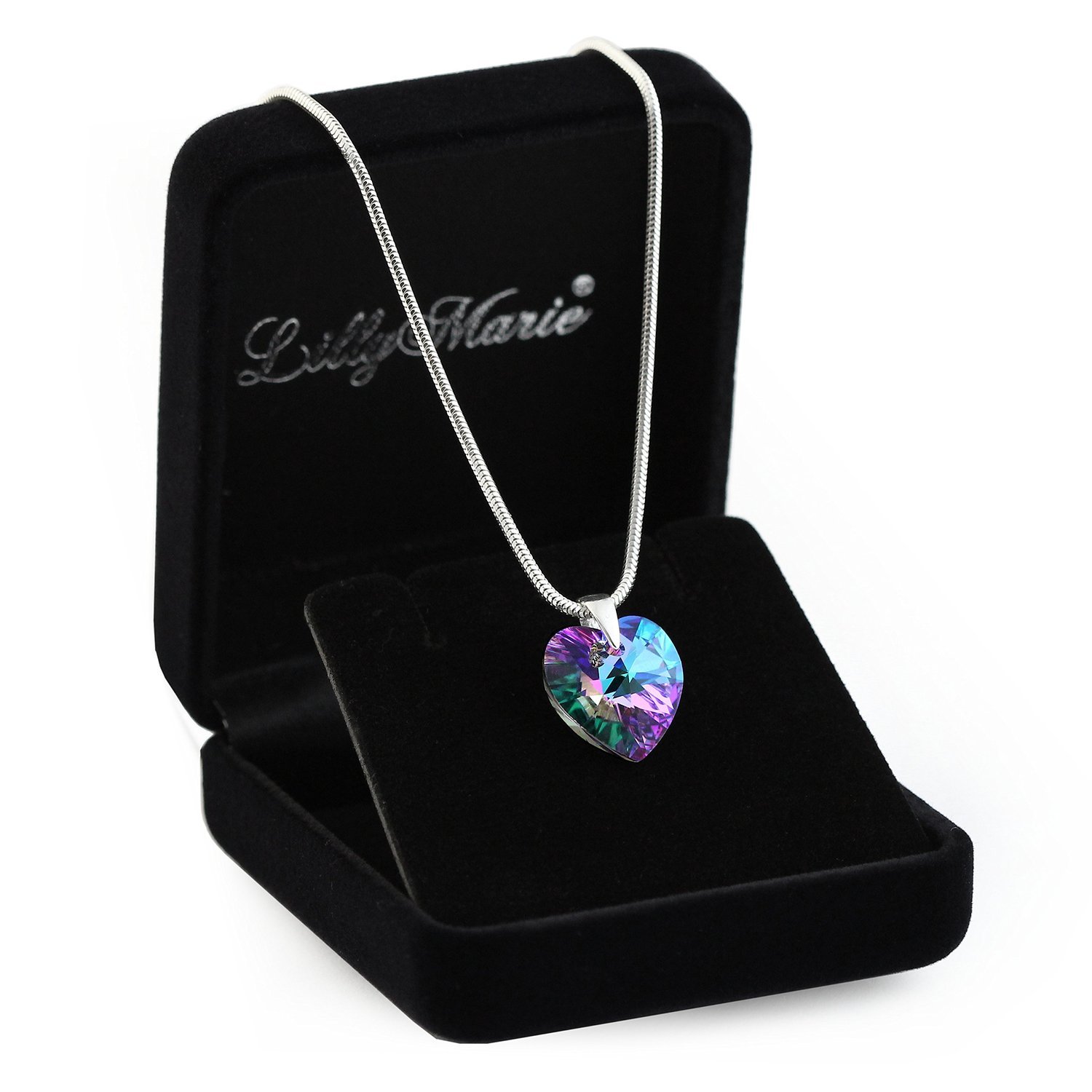 LillyMarie Women's 925 Sterling Silver Necklace with Swarovski Elements - Adjustable Length, Multicolored Purple, Gift Packaging - Perfect Christmas Gift for Her - obrazek 8