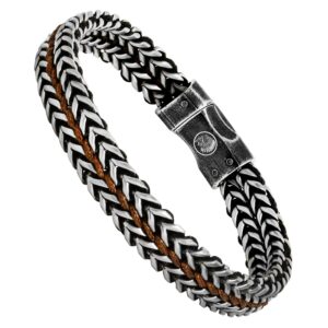 Męska bransoletka stalowa z szerokim łańcuszkiem pancerka i kubańskim ogniwem