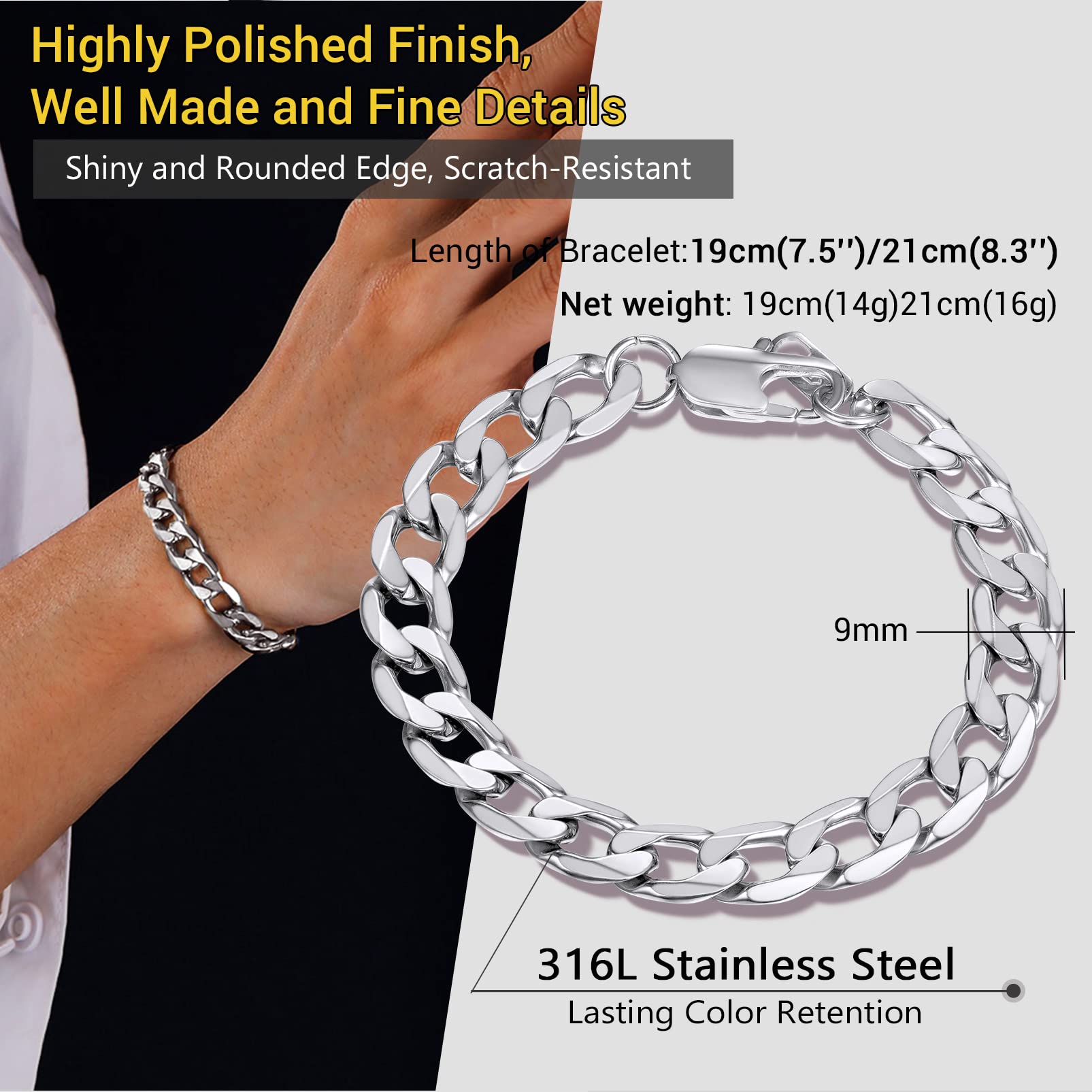 PROSTEEL Bransoletka męska 8 mm, dostępny grawerunek, długość 19/21 cm - obrazek 6