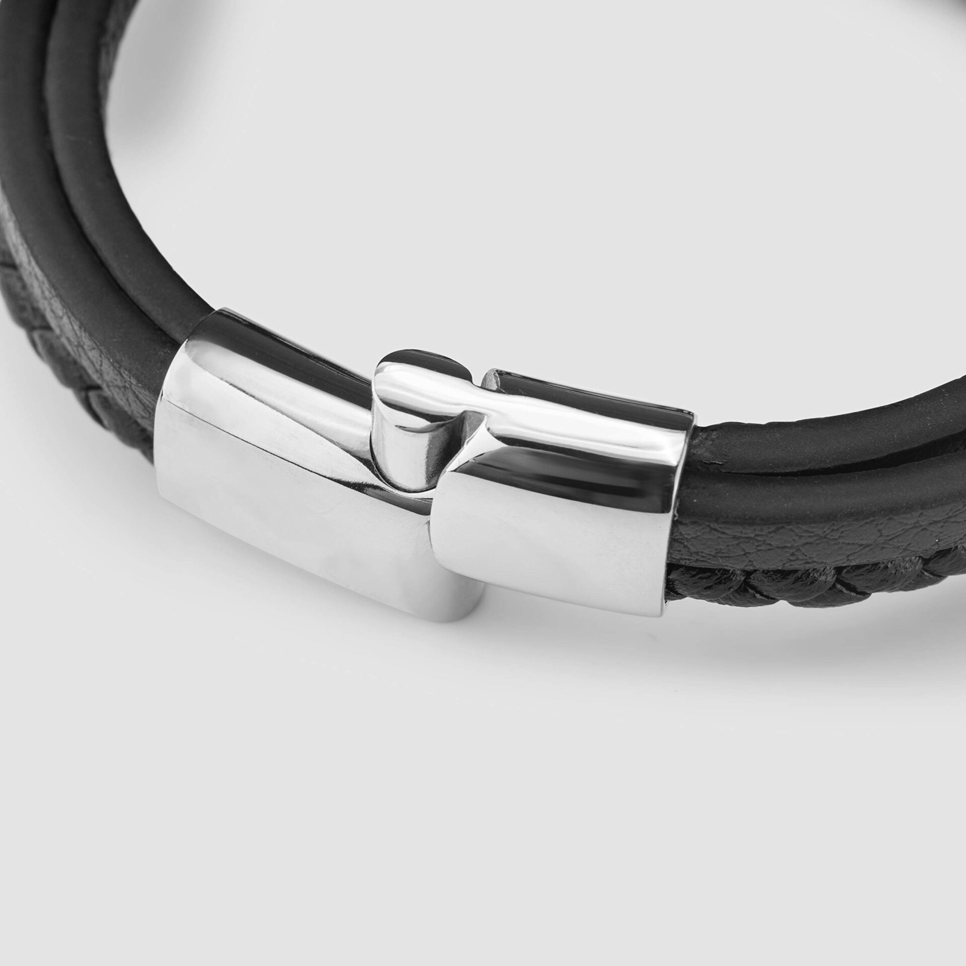 SERASAR | Meska Skorzana Bransoletka ze Stali Nierdzewnej z Magnetyczn - obrazek 2