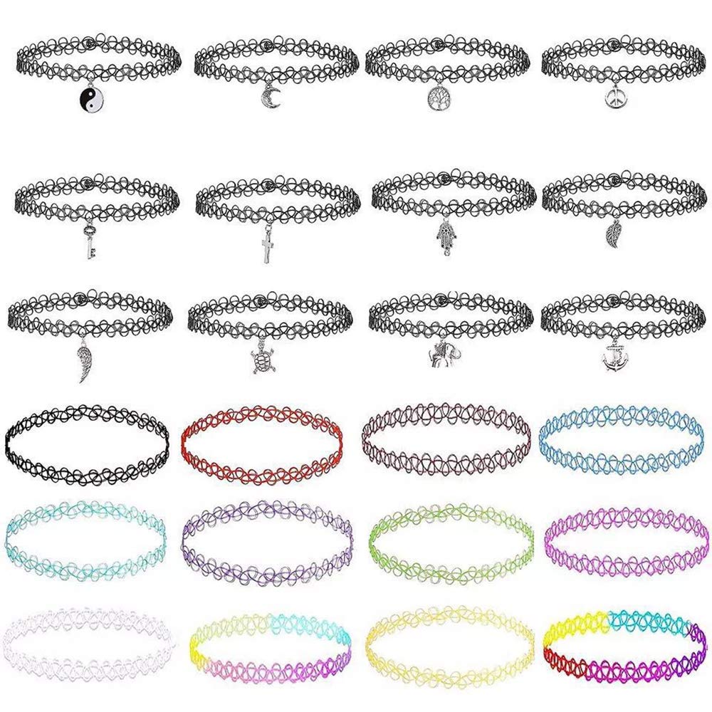 Naszyjnik Choker Henna i Gotycki Tatuaż dla Dziewcząt - Zestaw 24 Sztuki