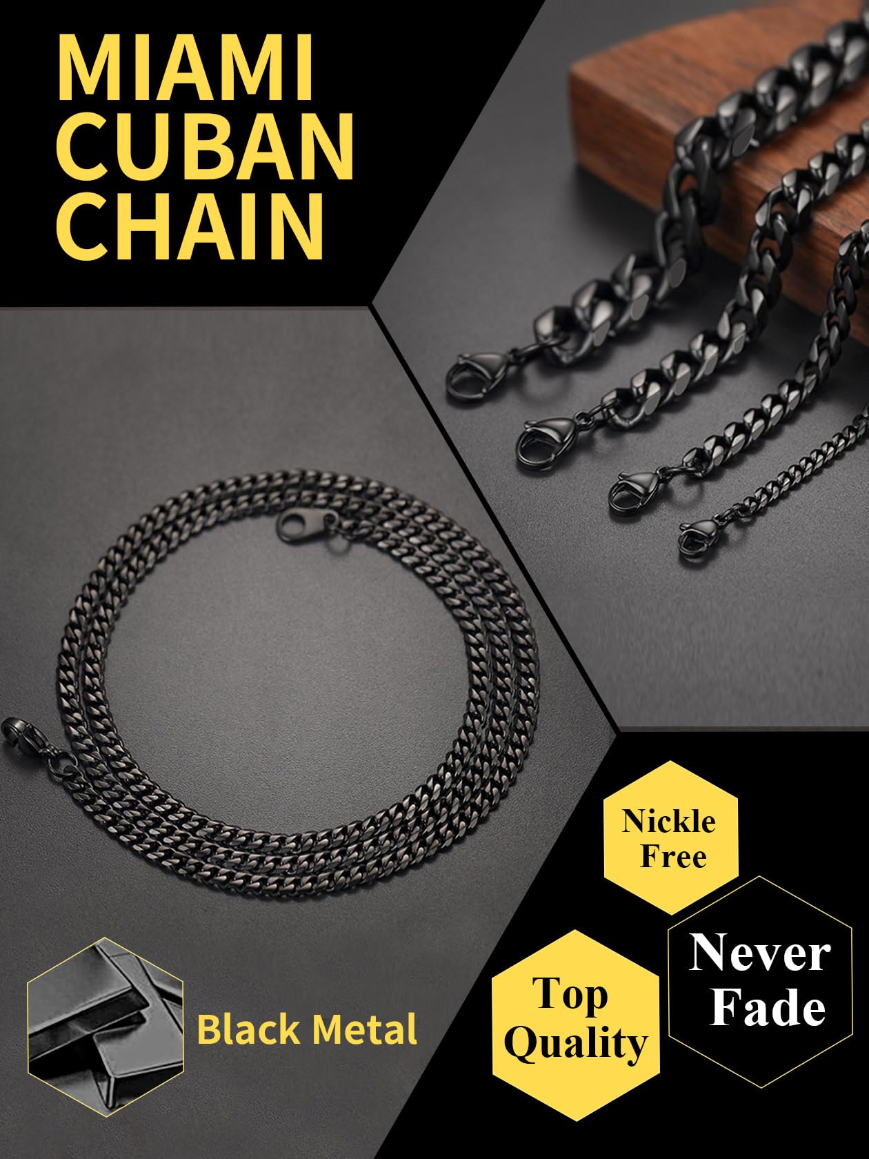 ChainsHouse Gruby kubański łańcuszek Miami 3/6/9/12 mm 14-30 cali sreb - obrazek 7