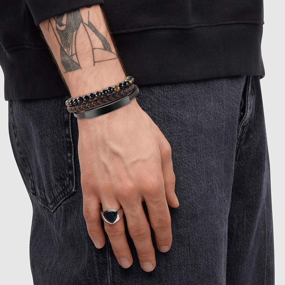 Bransoletka męska skórzana, stal szlachetna od Casisto.J, z grawerunki - obrazek 3