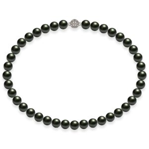 Naszyjnik damski z prawdziwymi perłami muszlowymi z Tahiti - zielony czarny, zapięcie magnetyczne MK003Z