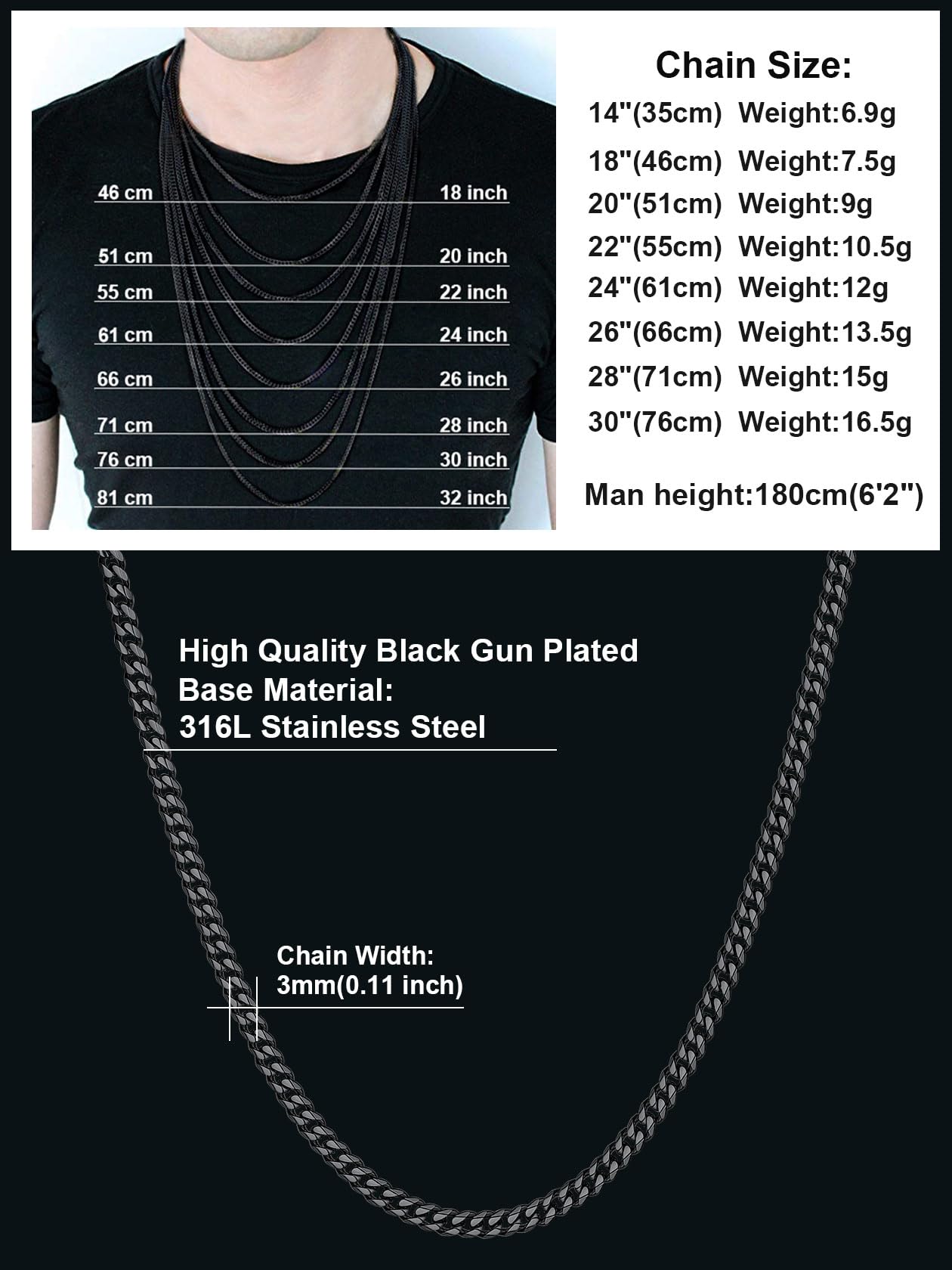 ChainsHouse Gruby kubański łańcuszek Miami 3/6/9/12 mm 14-30 cali sreb - obrazek 6
