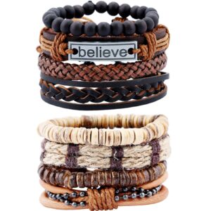 Męska pleciona bransoletka z prawdziwej skóry - idealny prezent dla mężczyzn (2 zestawy, 8 sztuk)