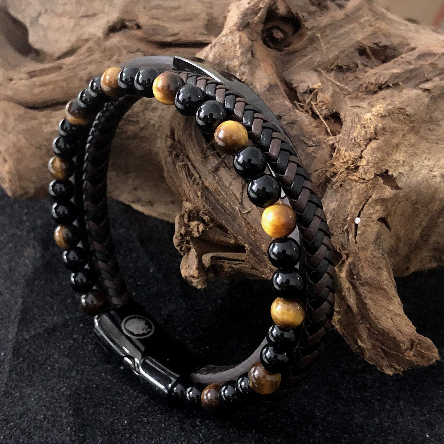 Bransoletka męska skórzana, stal szlachetna od Casisto.J, z grawerunki - obrazek 4