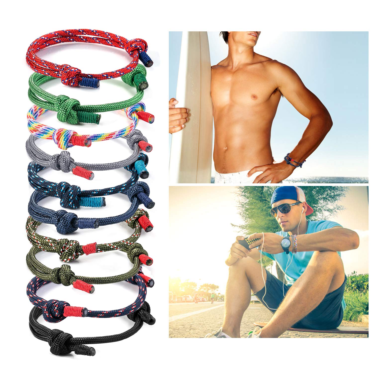 10 Sztuk Plecionych Bransoletek Zestaw dla Mężczyzn i Kobiet, Kolorowy - obrazek 8