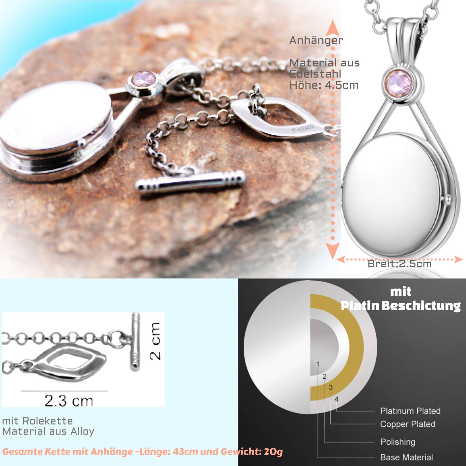 h2O łańcuszek Syrenki, medalion z cyrkonią 5A Rose Cut w kolorze biały - obrazek 6