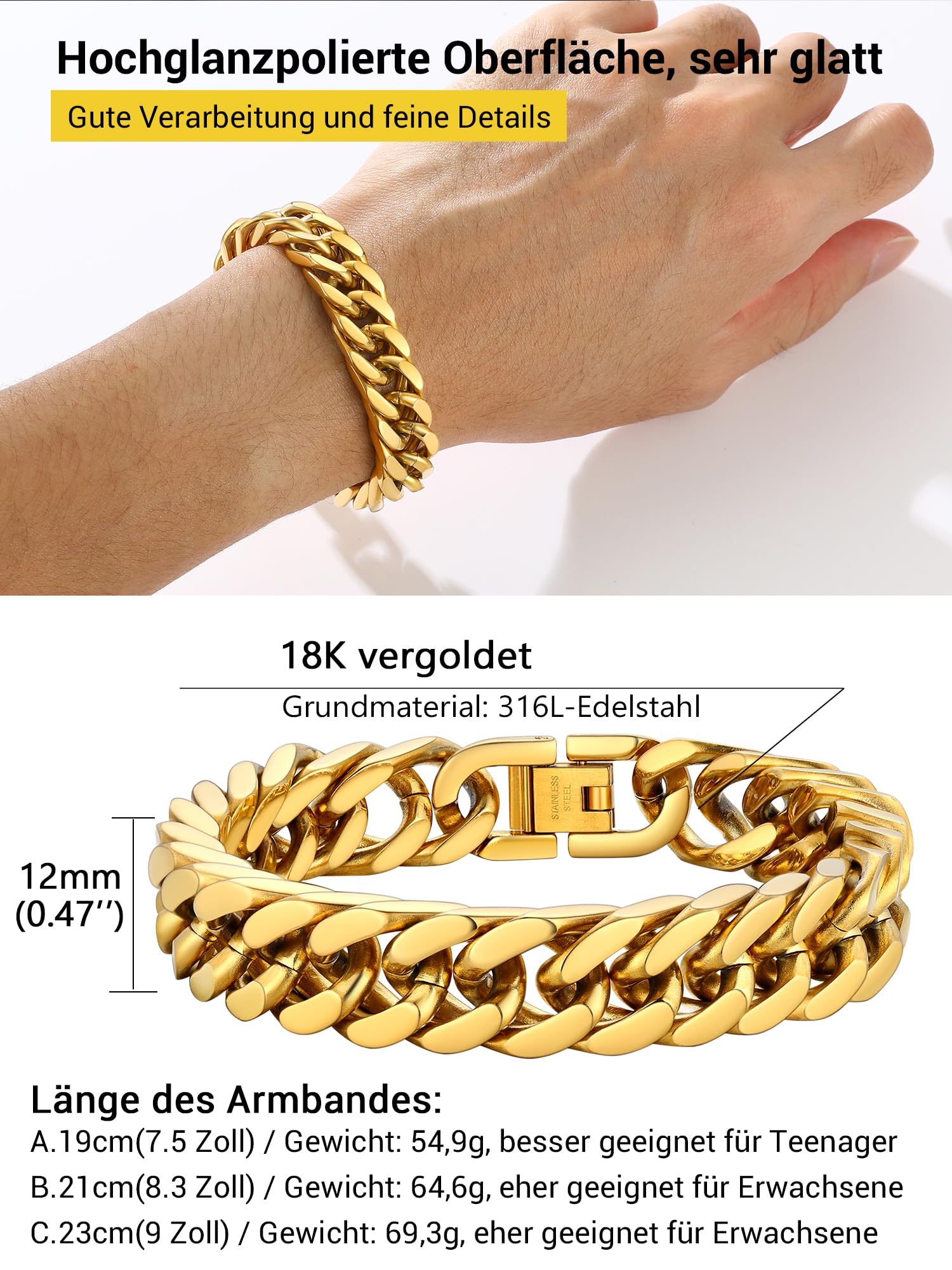 PROSTEEL Bransoletka męska, masywna 12 mm, dostępna na zamówienie, 21/ - obrazek 2