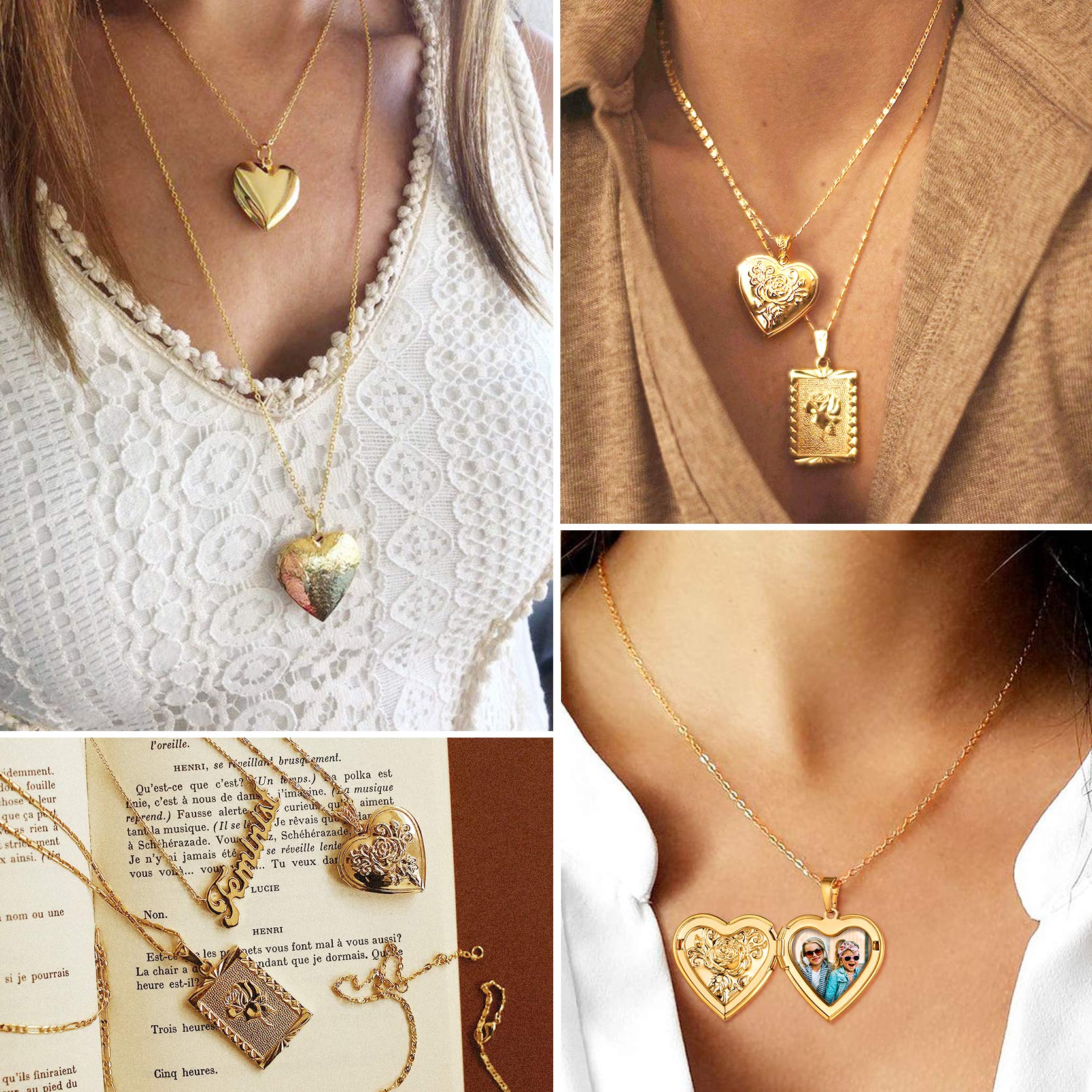 Personalized Heart-Shaped Photo Locket Necklace by GoldChic Jewelry - Customizable Pendant for Women/Girls in a Gift Box - obrazek 2