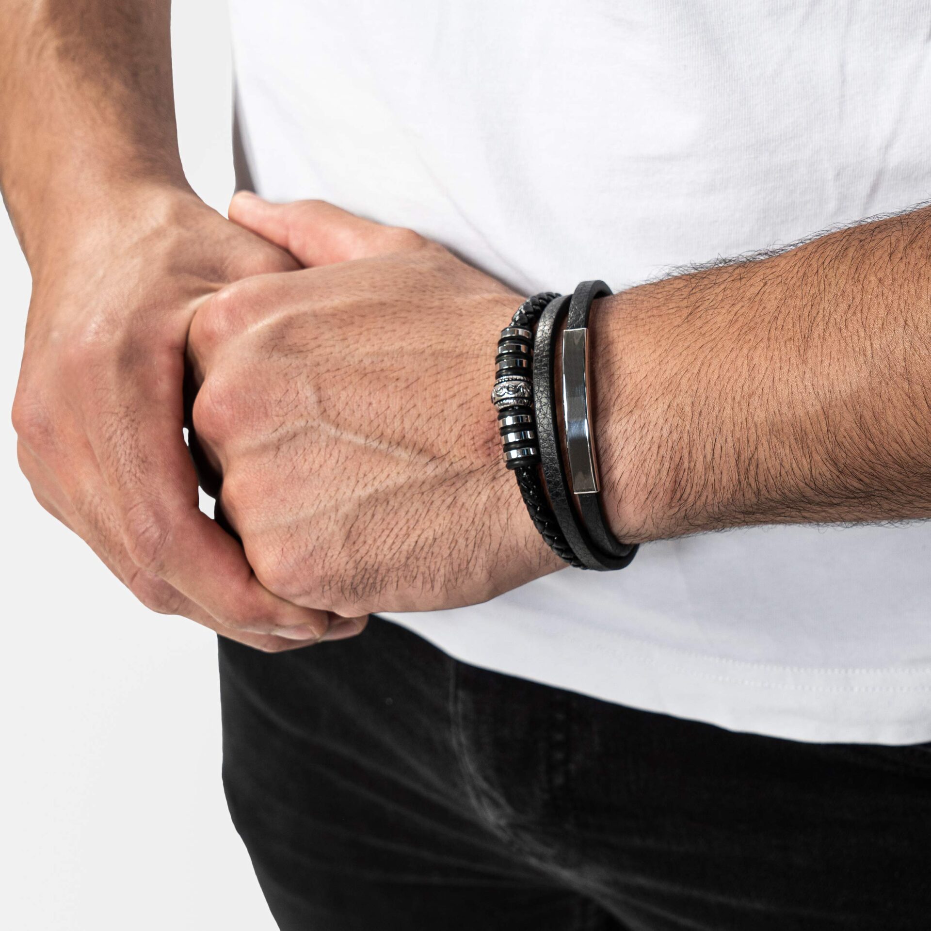 SERASAR | Meska Skorzana Bransoletka ze Stali Nierdzewnej z Magnetyczn - obrazek 6