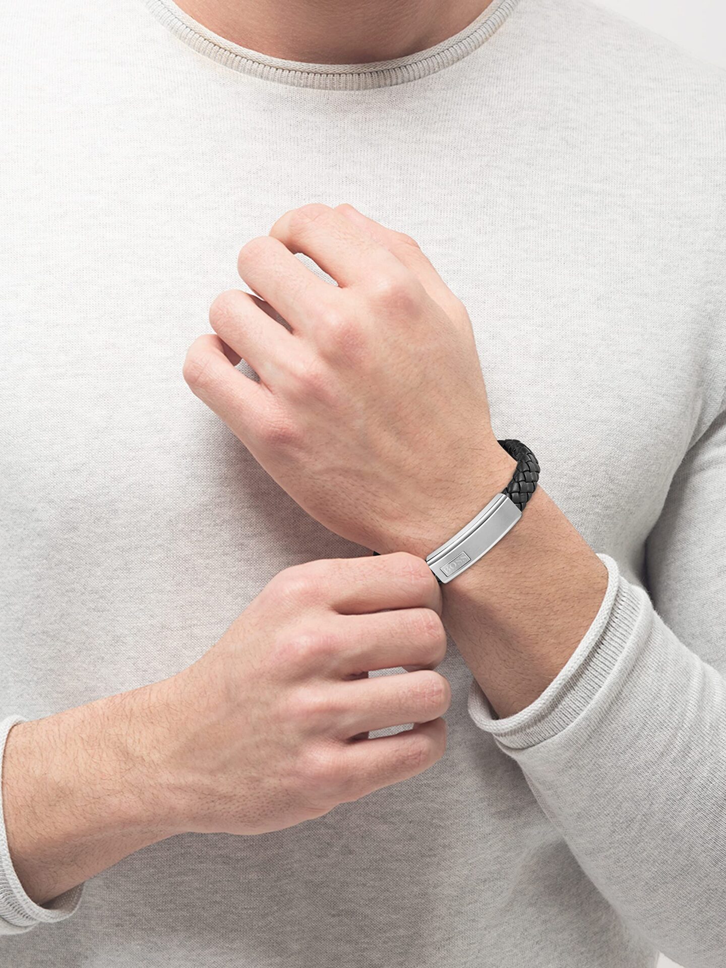 Boss Meżczyzni Bransoletka, Czarny/Stalowy, M - obrazek 3