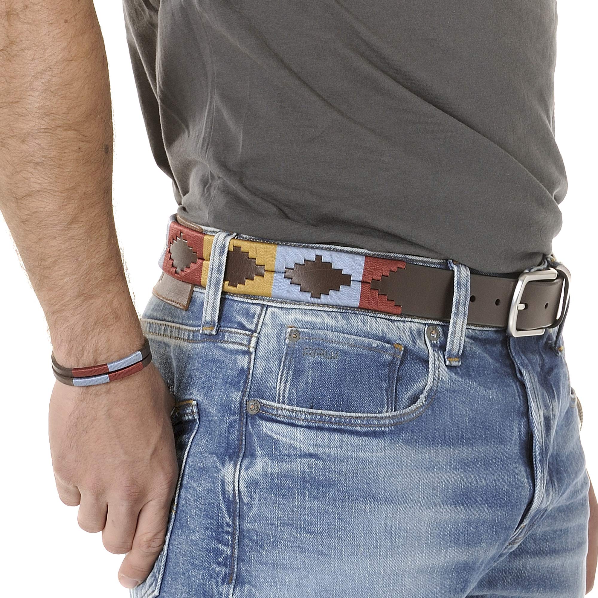 Pasek ze skóry argentyńskiej, z pasującą nicią i skórzaną bransoletką. - obrazek 7