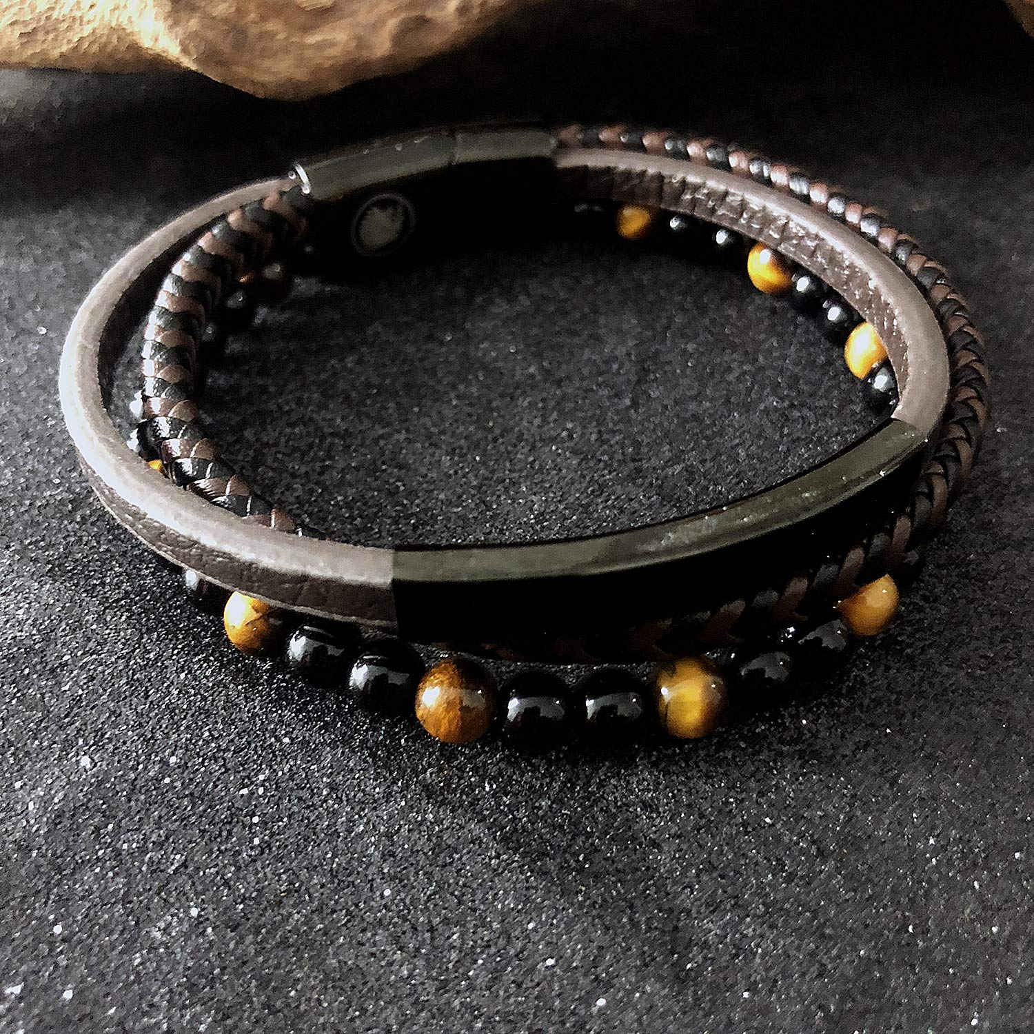 Bransoletka męska skórzana, stal szlachetna od Casisto.J, z grawerunki - obrazek 5