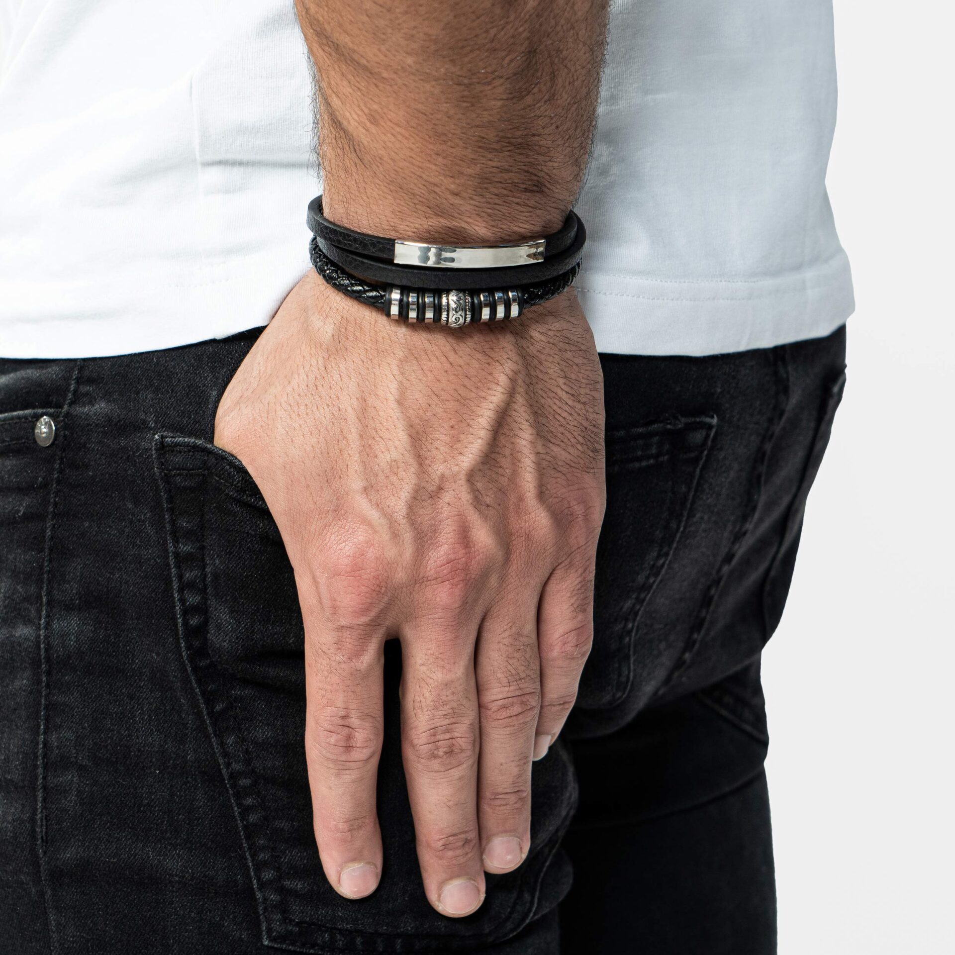 SERASAR | Meska Skorzana Bransoletka ze Stali Nierdzewnej z Magnetyczn - obrazek 5