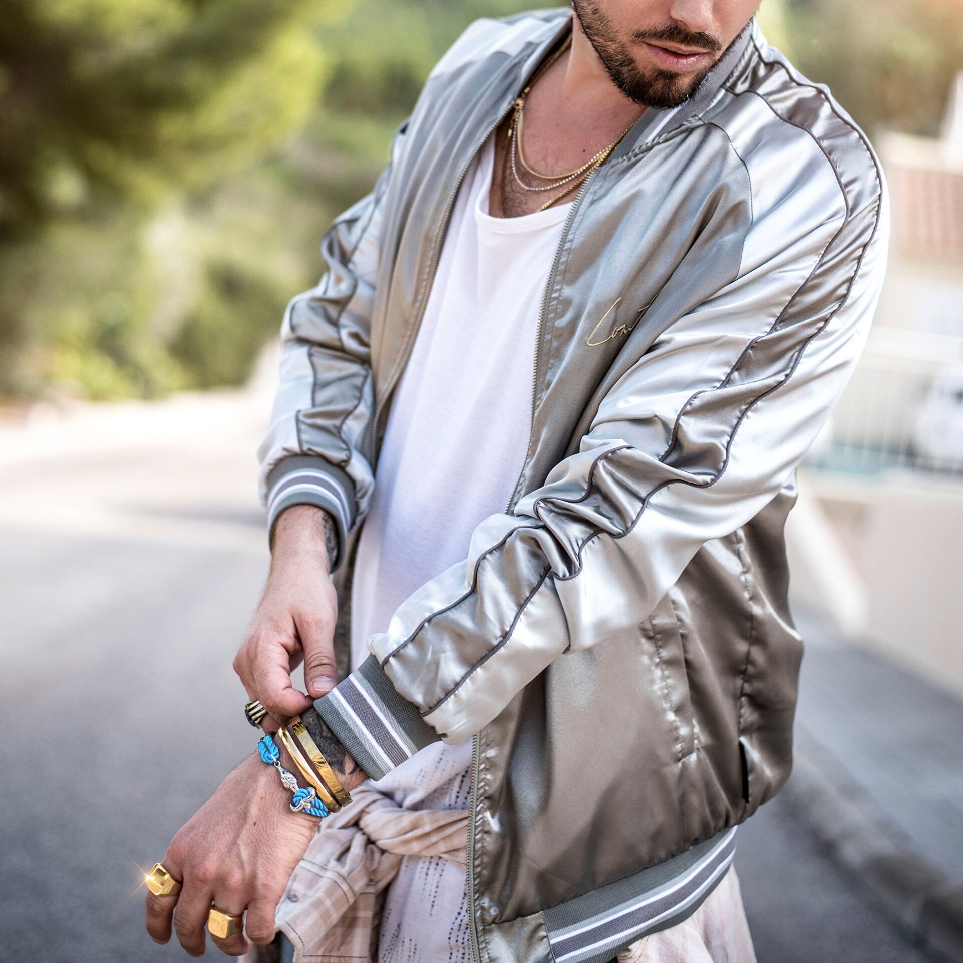 Bransoletka Akitsune Vulpes z ogniwami | Biżuteria unisex z nylonowym zamkiem | Srebrny - Lód Niebieski | 2150 cm - obrazek 5