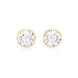 Kolczyki damskie z 9-karatowego żółtego złota z cyrkoniami - eleganckie i polerowane