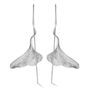 Lotus Fun S925 kolczyki damskie w kształcie liścia miłorzębu, ręcznie