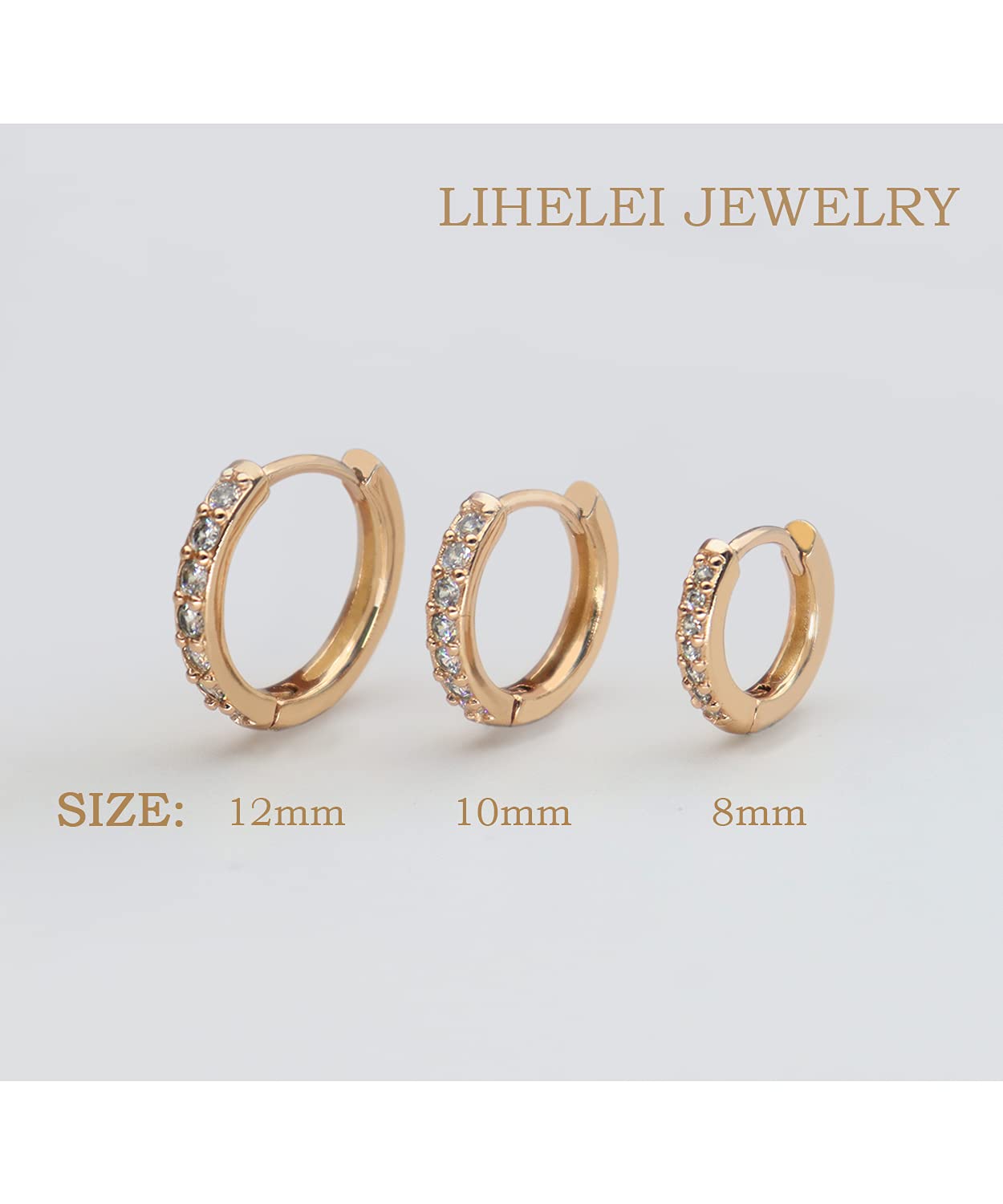 14-karatowe pozłacane kolczyki Huggie z cyrkoniami sześciennymi - zestaw kolczyków do chrząstki z srebra wysokiej próby - obrazek 2