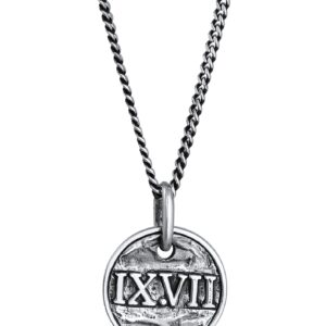 Męski łańcuszek z wisiorkiem monety - 925 srebro, rzymskie cyfry, antyczny wzór