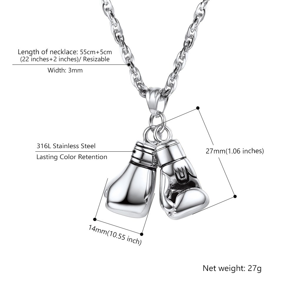 PROSTEEL Męski naszyjnik z rękawicą bokserską, rozmiar L/S, z łańcuszk - obrazek 4