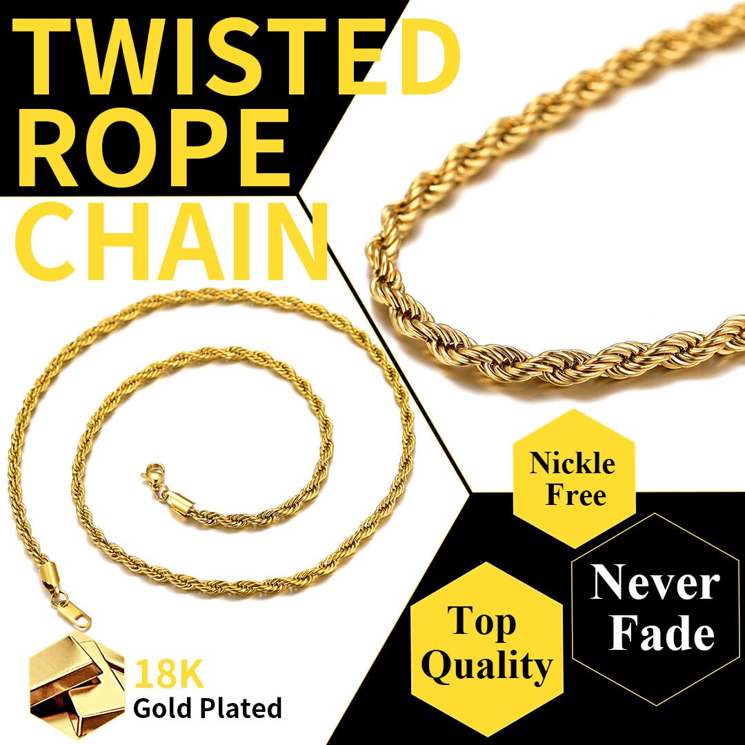 ChainsHouse Męski łańcuszek ze stali nierdzewnej naszyjniki pancerka splot skręcona lina / pszenica / pudełko / pozłacany / czarny metal platerowany 3 4 6 mm biżuteria unisex - obrazek 3