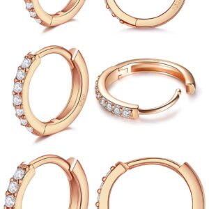 14-karatowe pozłacane kolczyki Huggie z cyrkoniami sześciennymi - zestaw kolczyków do chrząstki z srebra wysokiej próby