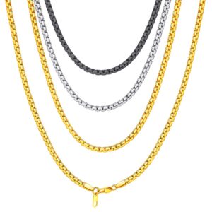 ChainsHouse Łańcuszek wenecki ze stali nierdzewnej 3 mm / 6 mm łańcuszek typu kostka z zapięciem na karabińczyk srebrny/czarny/złoty długość łańcuszka do wyboru (45-81 cm do hip-pop raper)