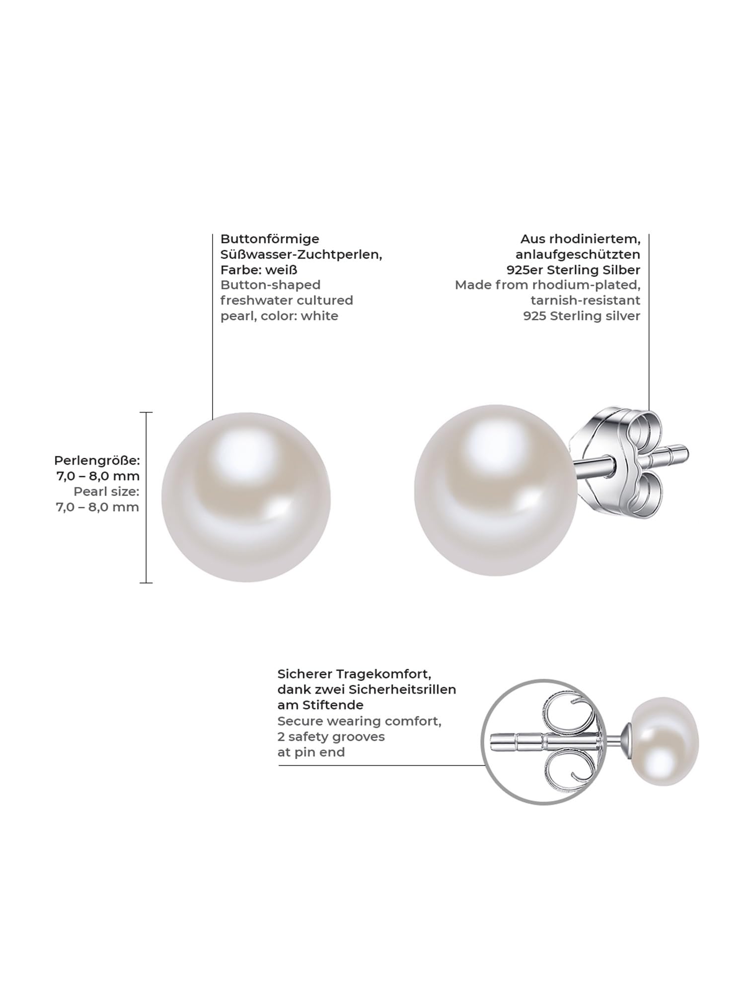 Eleganckie Kolczyki Damskie z Słodkowodnymi Perłami Valero Pearls - 7 mm, Biała Przypinka, Srebro 925 - obrazek 5