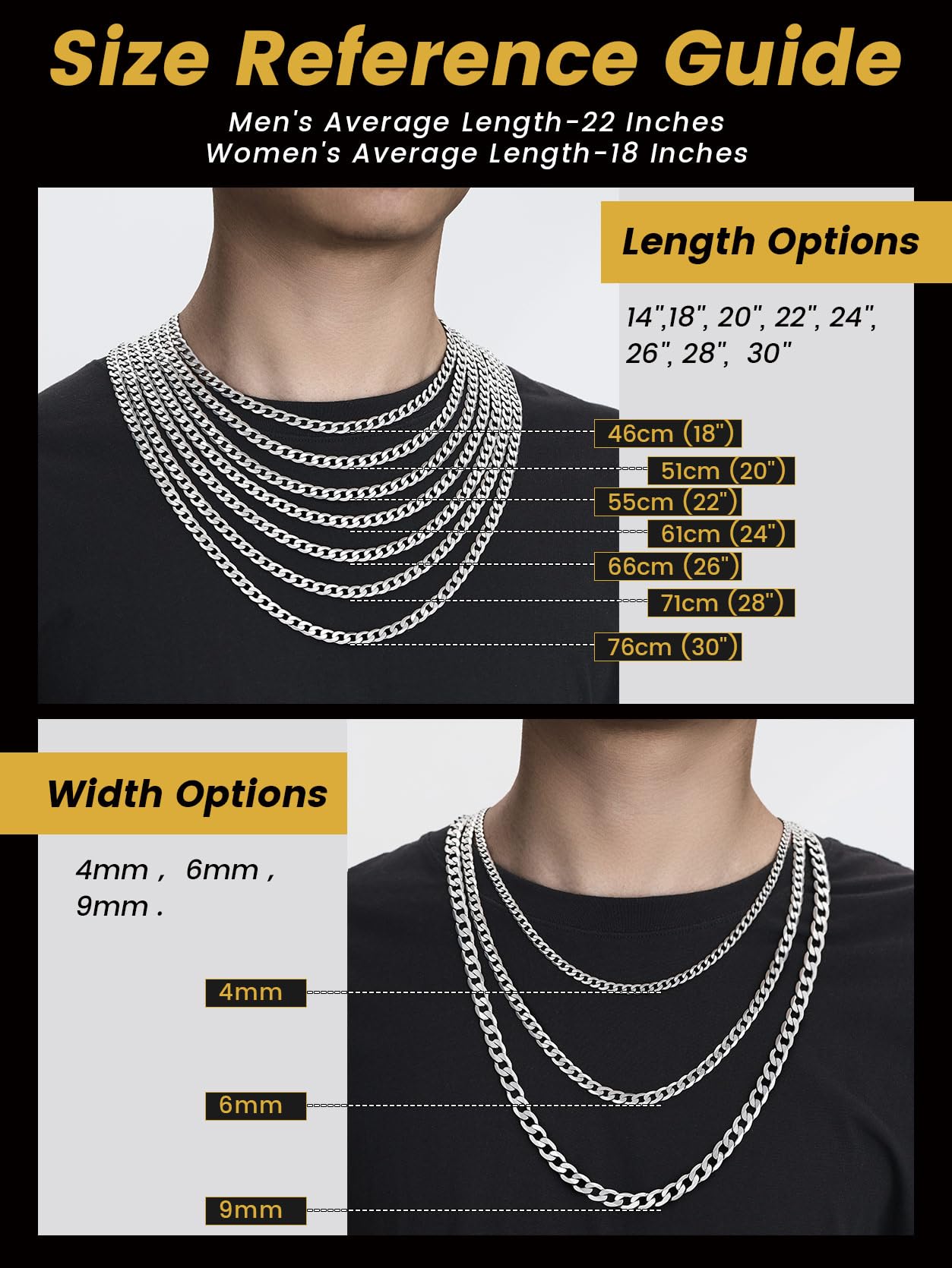 GOLDCHIC JEWELRY Płaski kubański łańcuszek naszyjnik 4 mm/6 mm/9 mm stal nierdzewna 316L dla mężczyzn i kobiet biżuteria hip-hopowa 36 46 51 55 61 66 71 76 cm - obrazek 5