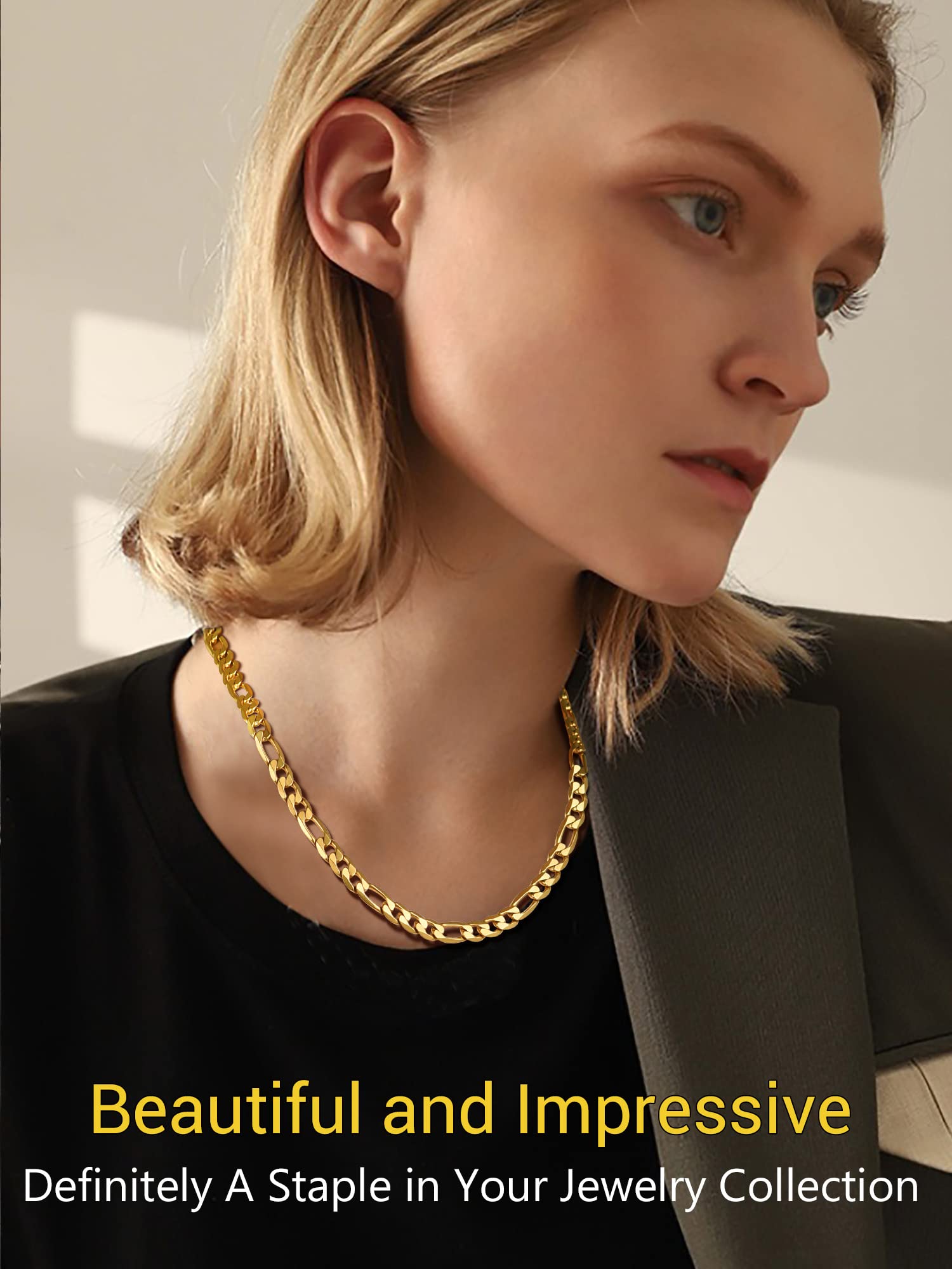 Prosteel Męski naszyjnik klasyczny łańcuszek Figaro 5/6/7/10 mm szerok - obrazek 5