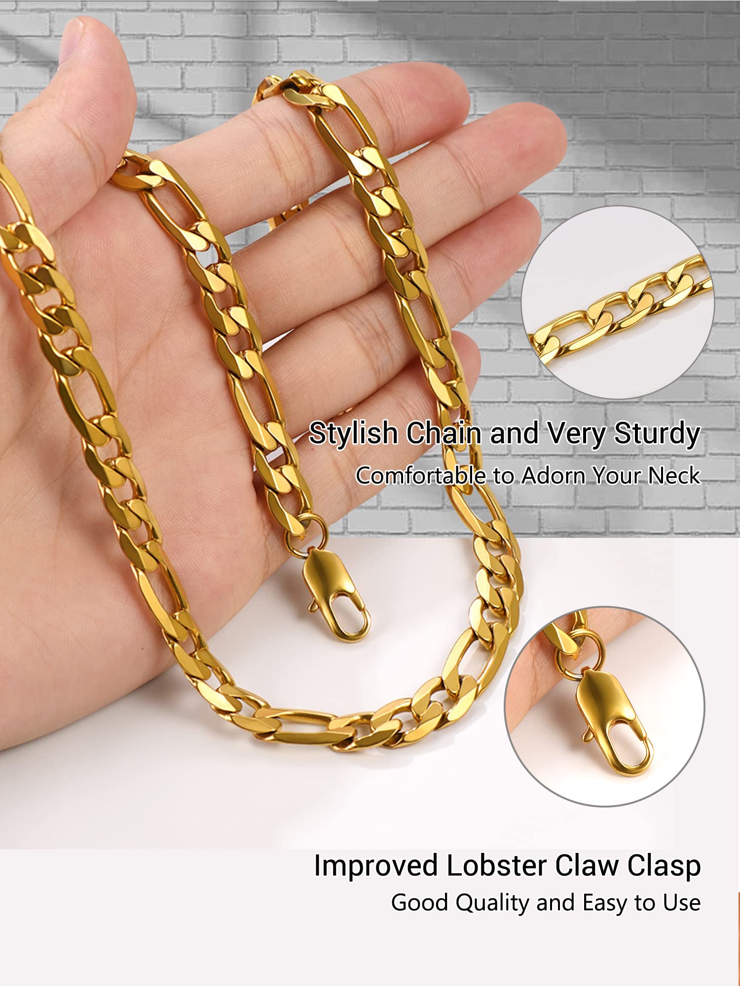 Prosteel Męski naszyjnik klasyczny łańcuszek Figaro 5/6/7/10 mm szerok - obrazek 7