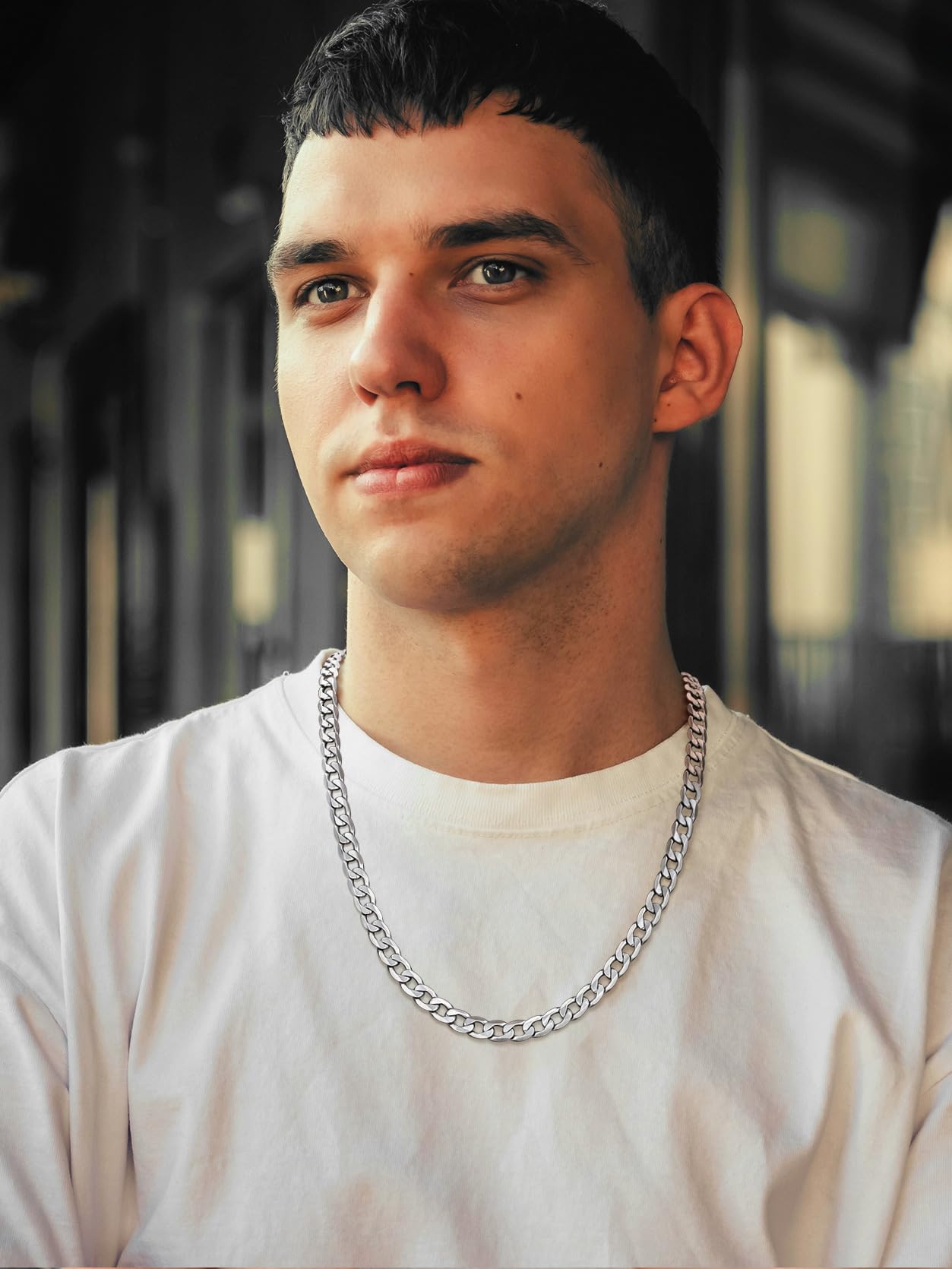 GOLDCHIC JEWELRY Płaski kubański łańcuszek naszyjnik 4 mm/6 mm/9 mm stal nierdzewna 316L dla mężczyzn i kobiet biżuteria hip-hopowa 36 46 51 55 61 66 71 76 cm - obrazek 9