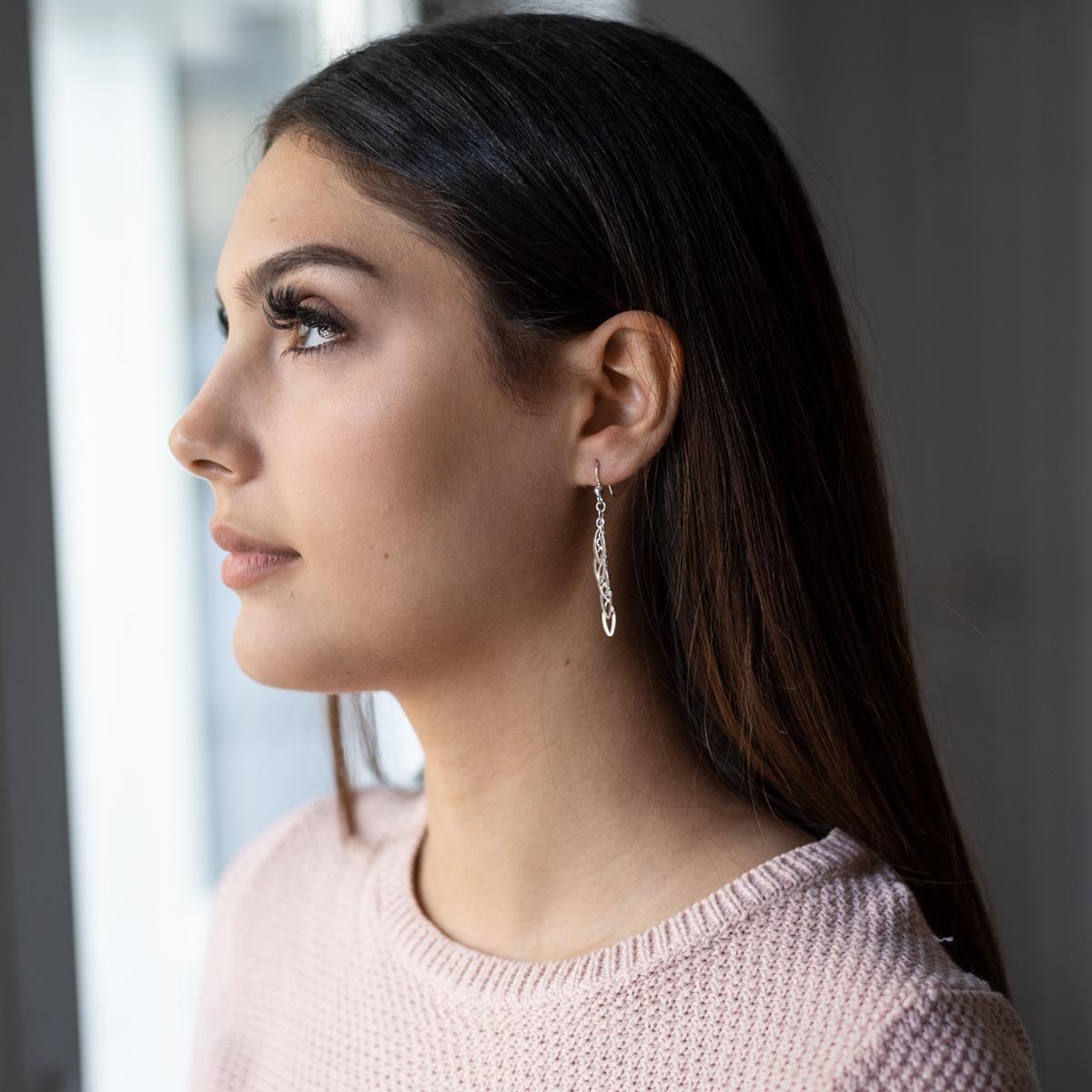 Eleganckie kolczyki długie krople z srebra 925 - biżuteria do uszu w pudełku #SO-33 - obrazek 3