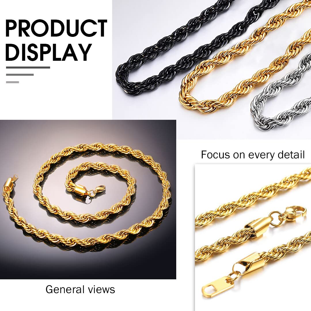 ChainsHouse Męski łańcuszek ze stali nierdzewnej naszyjniki pancerka splot skręcona lina / pszenica / pudełko / pozłacany / czarny metal platerowany 3 4 6 mm biżuteria unisex - obrazek 2