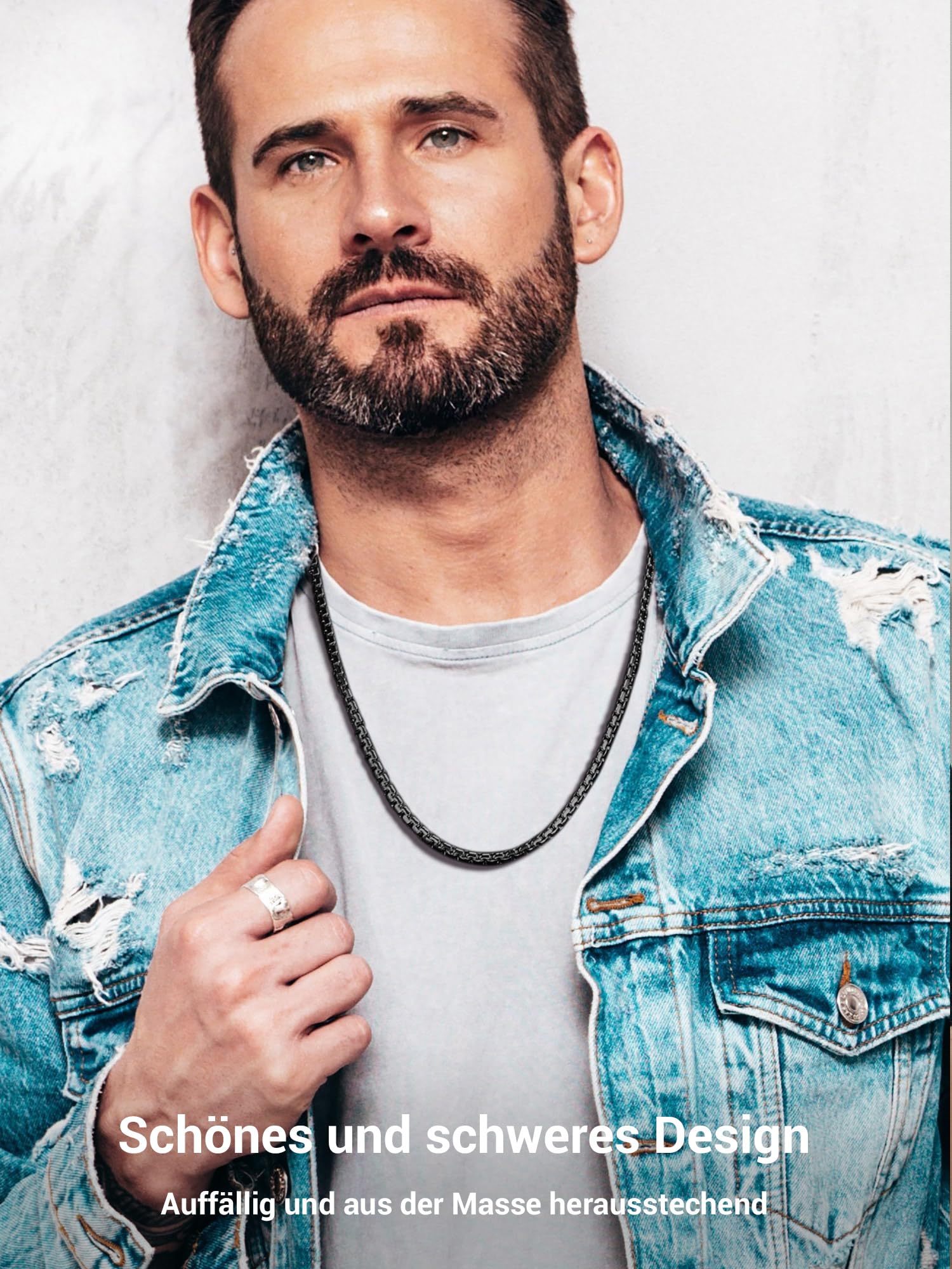 PROSTEEL Męski naszyjnik z łańcuszkiem pszenicy 6 mm czarny/stal nierdzewna 316L / pozłacany 18/20/22/24/66/28/70 cali (z pudełkiem na prezent) - obrazek 5