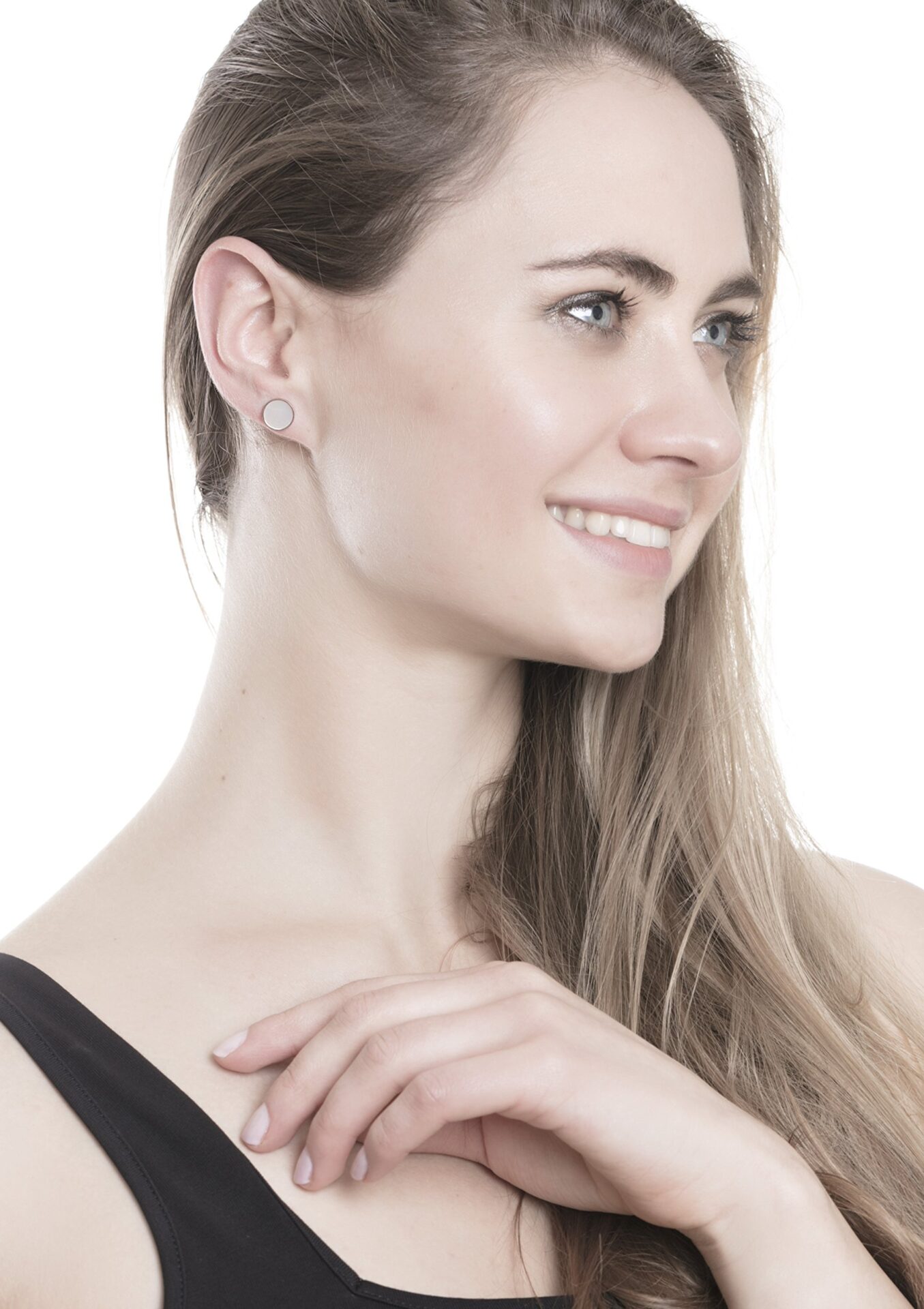 Eleganckie kolczyki damskie w kolorze różowego złota z masy perłowej - biżuteria ze stali nierdzewnej - obrazek 2