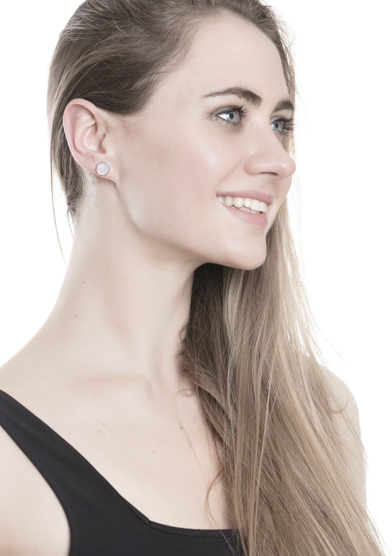 Eleganckie kolczyki damskie w kolorze różowego złota z masy perłowej - biżuteria ze stali nierdzewnej - obrazek 4