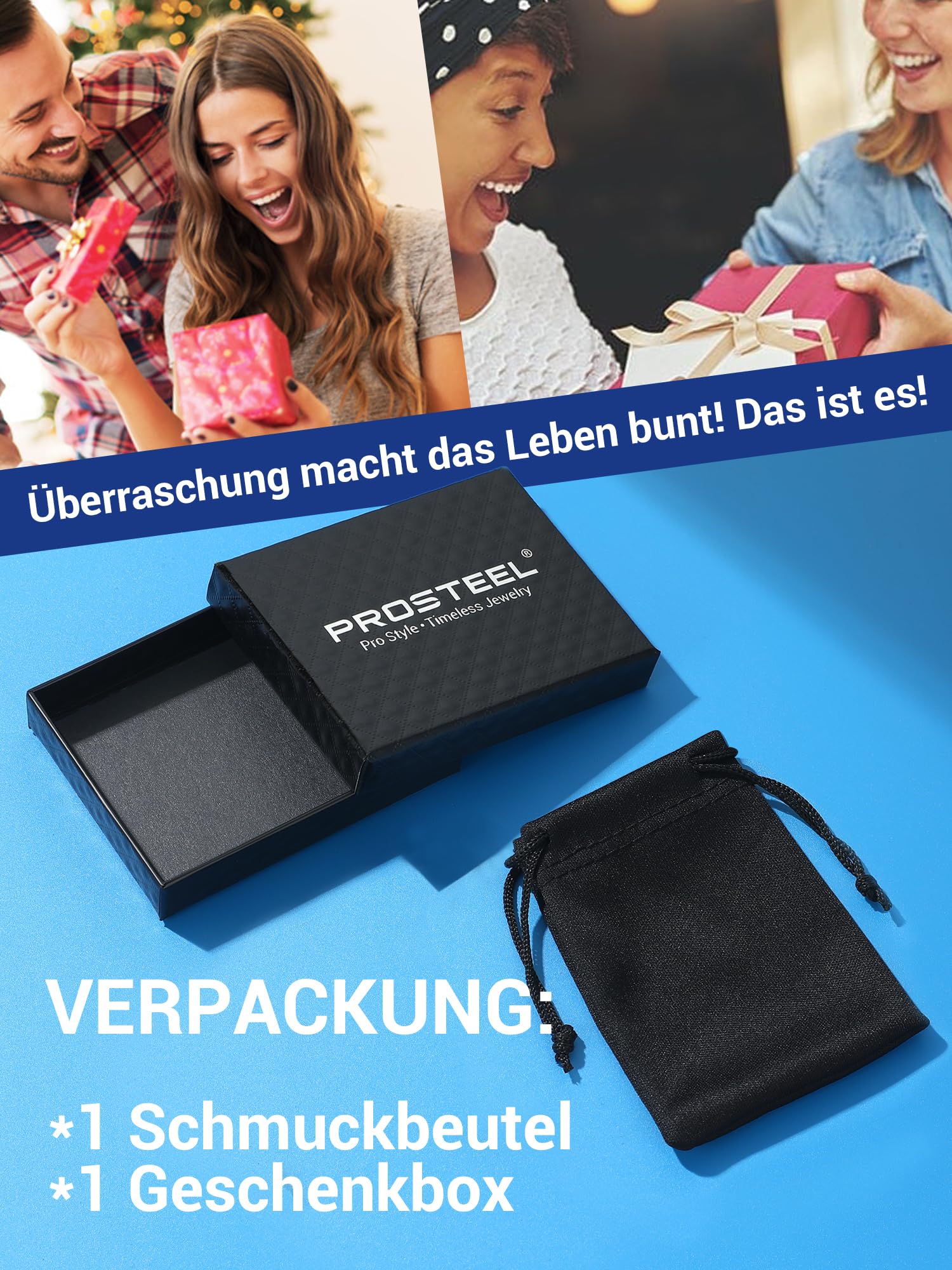 PROSTEEL Męski naszyjnik z łańcuszkiem pszenicy 6 mm czarny/stal nierdzewna 316L / pozłacany 18/20/22/24/66/28/70 cali (z pudełkiem na prezent) - obrazek 2